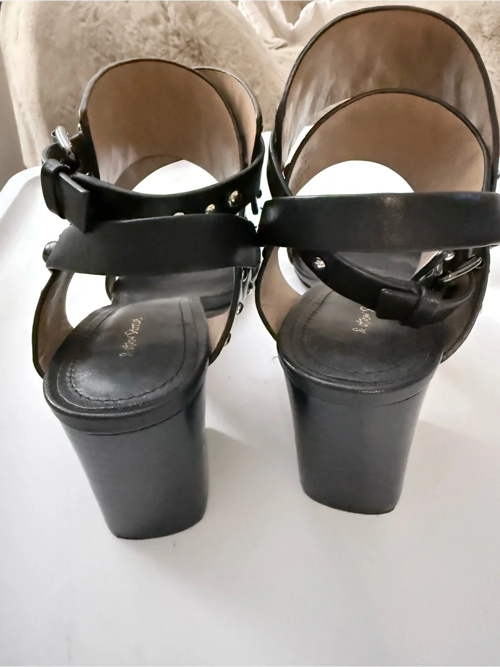 Black Studded Ankle-Strap Leather Sandals